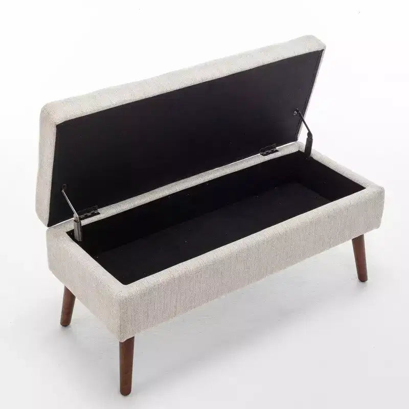 Panca contenitore rettangolare con gambe in legno e rivestimento in pelle sintetica