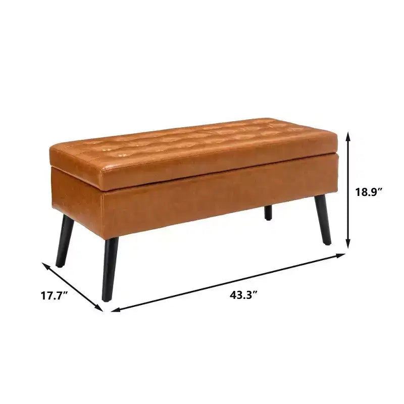Panca contenitore rettangolare con gambe in legno e rivestimento in pelle sintetica