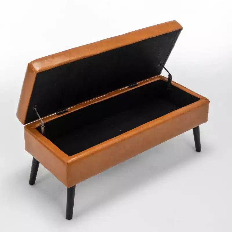 Panca contenitore rettangolare con gambe in legno e rivestimento in pelle sintetica