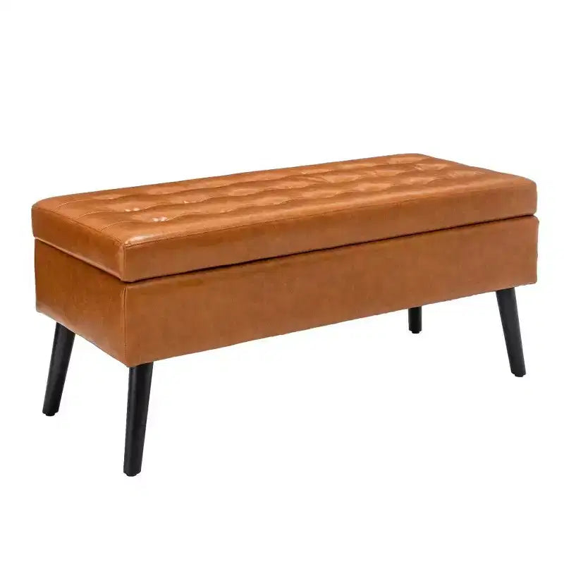 Panca contenitore rettangolare con gambe in legno e rivestimento in pelle sintetica