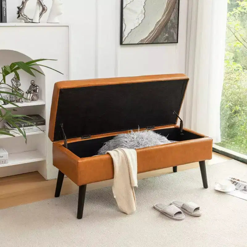 TUYOHW Rectangle Storage Bench,End of Bed Ottoman Bench with Solid Wood Legs,PU Leather Ottoman for Living Room,Bedroom,Entryway