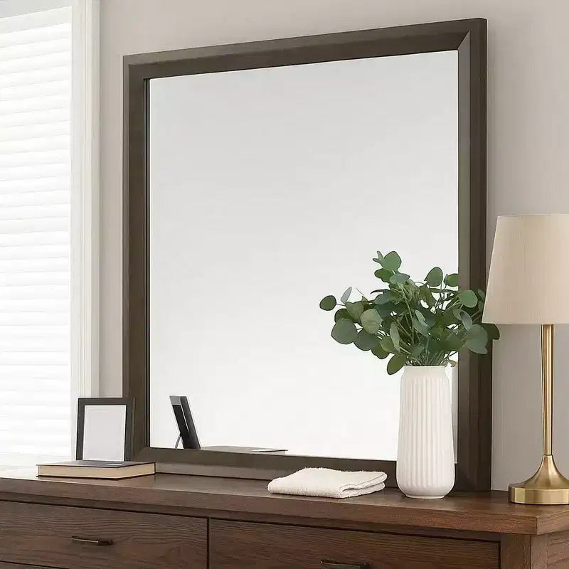 Royal Hampton Dresser Mirror, Beveled Glass, Dark Brown Wood Frame, 44x45