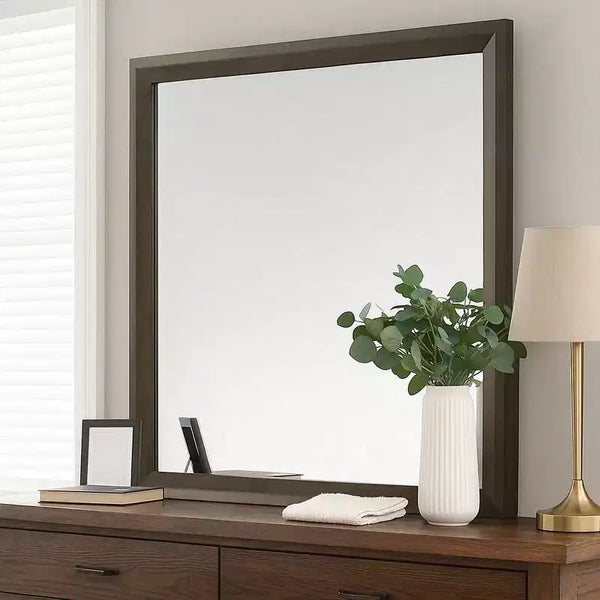 Royal Hampton Dresser Mirror, Beveled Glass, Dark Brown Wood Frame, 44x45
