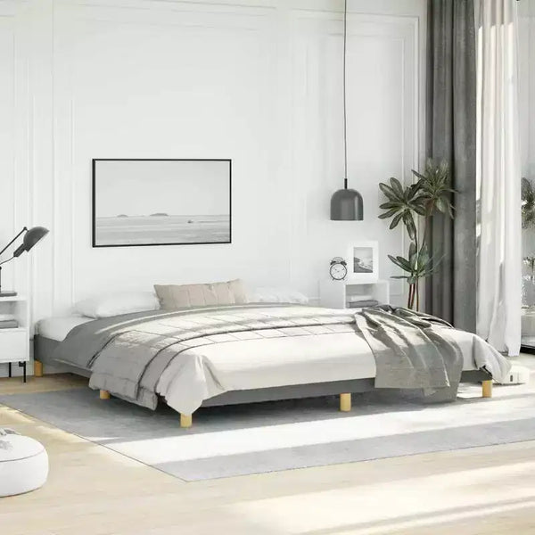 Bed Frame Dark Gray 100% Polyester, Plywood, Engineered Wood King