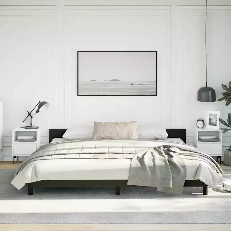 Bed Frame With Headboard Black Faux leather, plywood, engineered wood