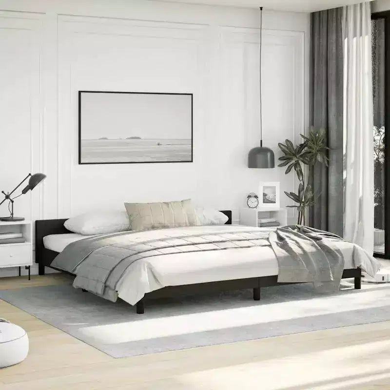 Struttura letto California King con testiera, in ecopelle nera, 34,1"L x 86,3"P x 7,8"A