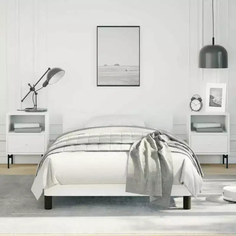 Bed Frame With Headboard White Faux leather, plywood, engineered wood