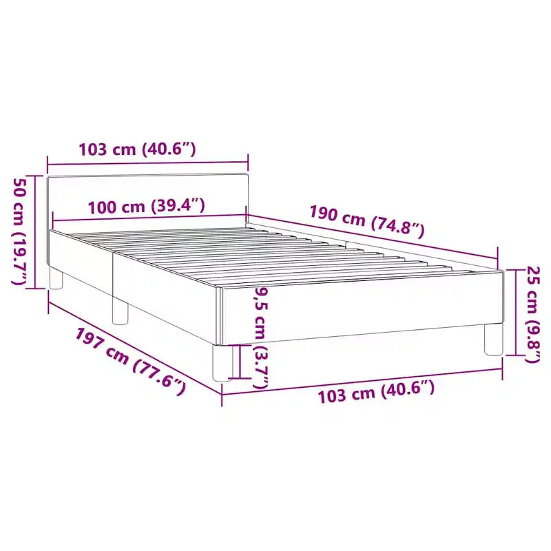 Struttura letto singolo con testiera, in similpelle bianca, 40,6 cm L x 77,7 cm P x 19,8 cm H