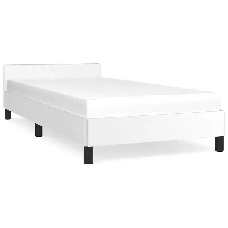 Struttura letto singolo con testiera, in similpelle bianca, 40,6 cm L x 77,7 cm P x 19,8 cm H