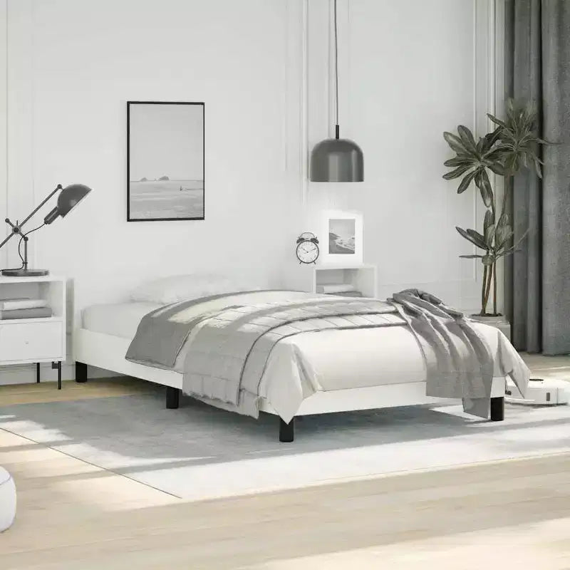 Struttura letto singolo con testiera, in similpelle bianca, 40,6 cm L x 77,7 cm P x 19,8 cm H