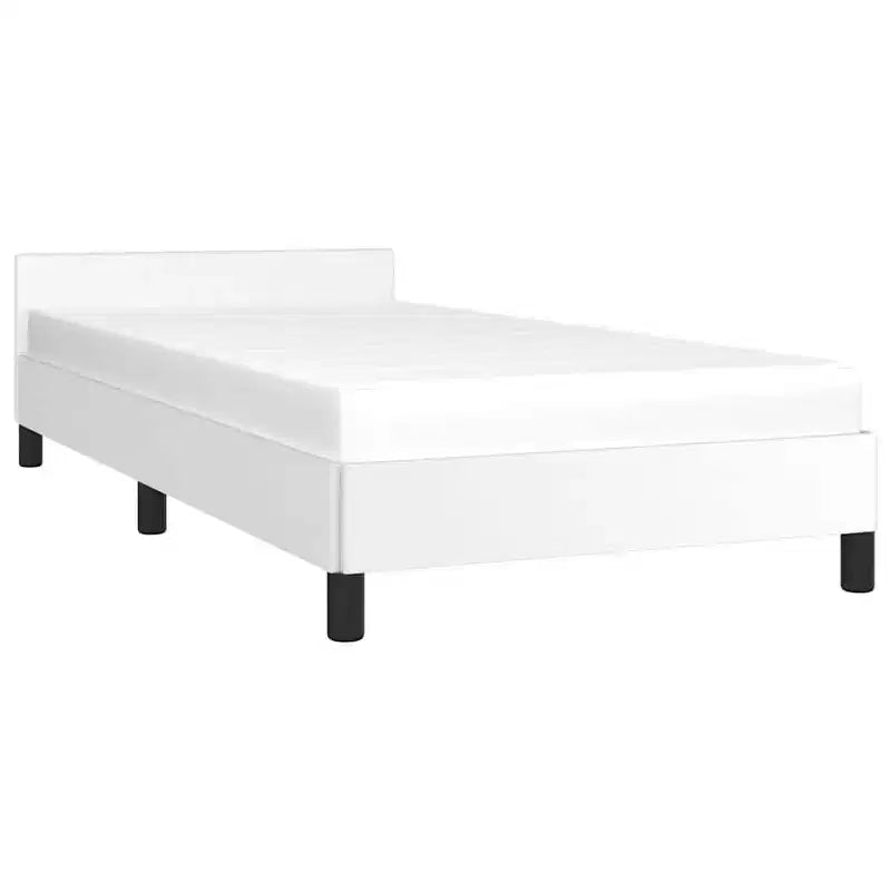 Struttura letto singolo con testiera, in similpelle bianca, 40,6 cm L x 77,7 cm P x 19,8 cm H