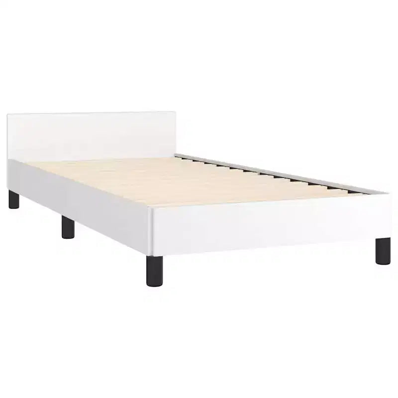 Struttura letto singolo con testiera, in similpelle bianca, 40,6 cm L x 77,7 cm P x 19,8 cm H