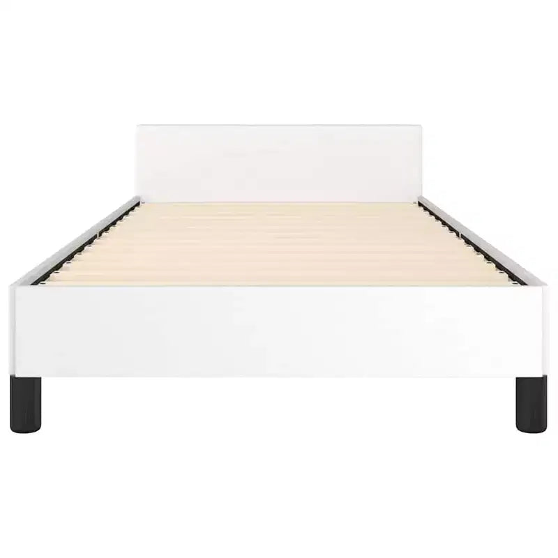 Struttura letto singolo con testiera, in similpelle bianca, 40,6 cm L x 77,7 cm P x 19,8 cm H