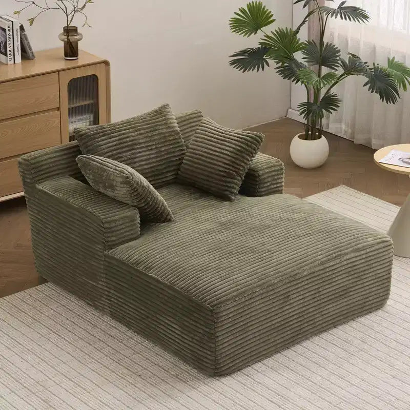 Efomao 66inx48in Chaise Longue Chair Indoor Modern Upholstered Corduroy Deep Seat Sofa Bed with Armrests No Assembly Required Green