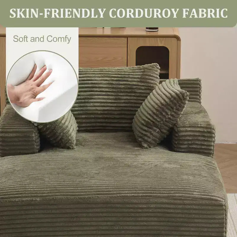 Chaise longue oversize, divano con seduta profonda e braccioli rivestito in velluto a coste, nessun assemblaggio richiesto, verde