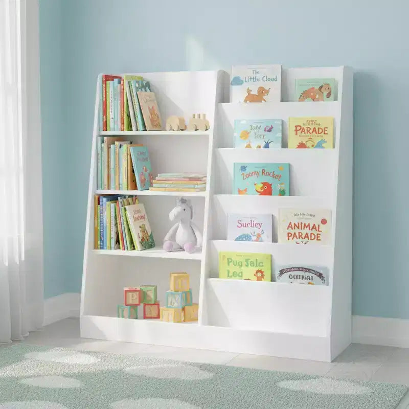 Libreria per Bambini e Organizzatore Porta Giocattoli con Ripiani Aperti, Bianco, 88,1 cm L x 40,1 cm P x 85,1 cm H