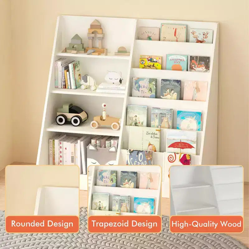 Libreria per Bambini e Organizzatore Porta Giocattoli con Ripiani Aperti, Bianco, 88,1 cm L x 40,1 cm P x 85,1 cm H
