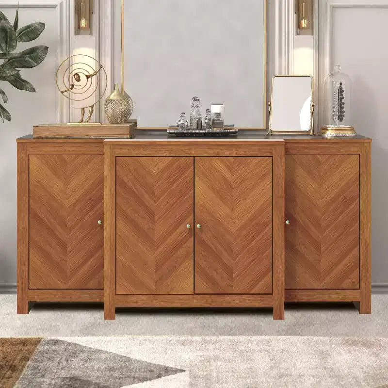 Galano 4-Door Chevron Sideboard Buffet in Amber Walnut 61.9 W  19.6 D  30 H