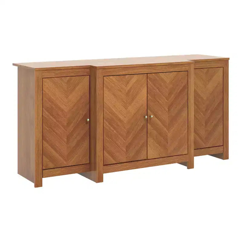 Credenza/Buffet Chevron a 4 Ante Finitura Noce Ambra, 61,9"L x 19,6"P x 30"A
