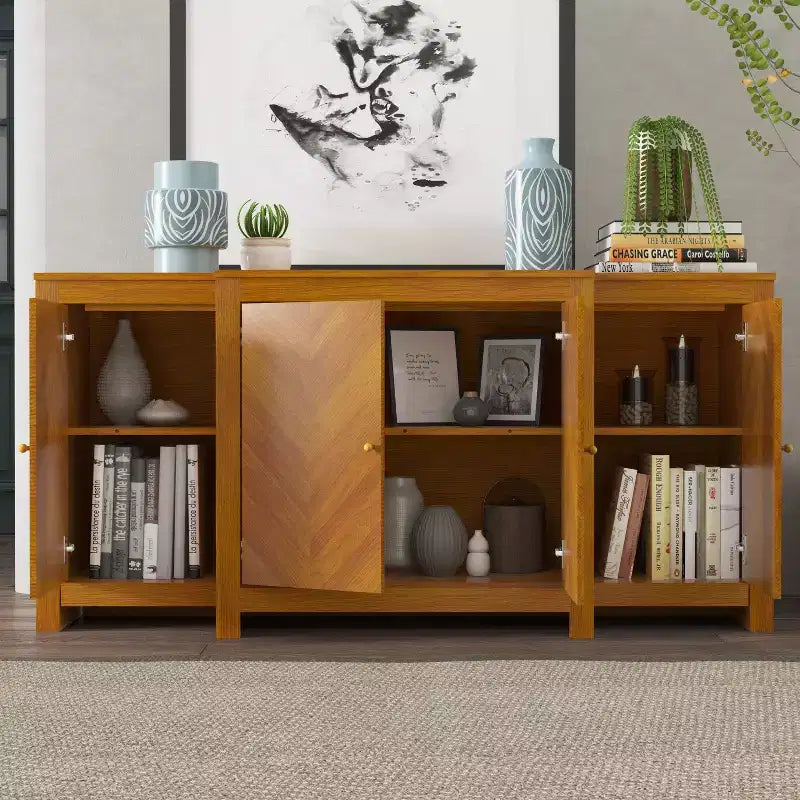 Credenza/Buffet Chevron a 4 Ante Finitura Noce Ambra, 61,9"L x 19,6"P x 30"A