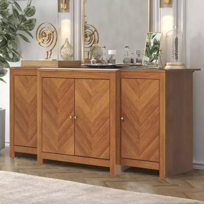 Credenza/Buffet Chevron a 4 Ante Finitura Noce Ambra, 61,9"L x 19,6"P x 30"A