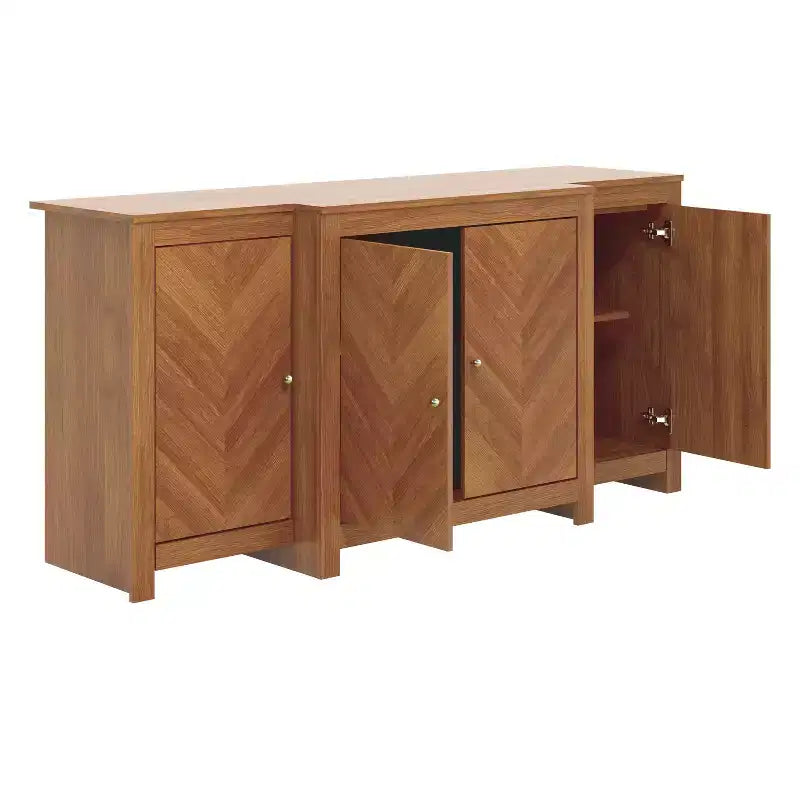 Credenza/Buffet Chevron a 4 Ante Finitura Noce Ambra, 61,9"L x 19,6"P x 30"A