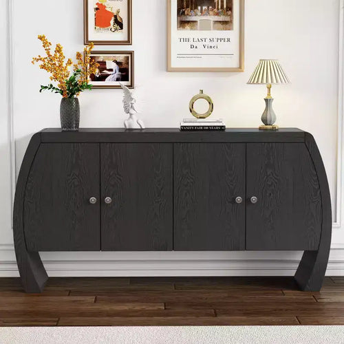 GDFStudio Oscar 4-Door Ash Veneer Storage Cabinet with Curved Legs and Adjustable Shelves