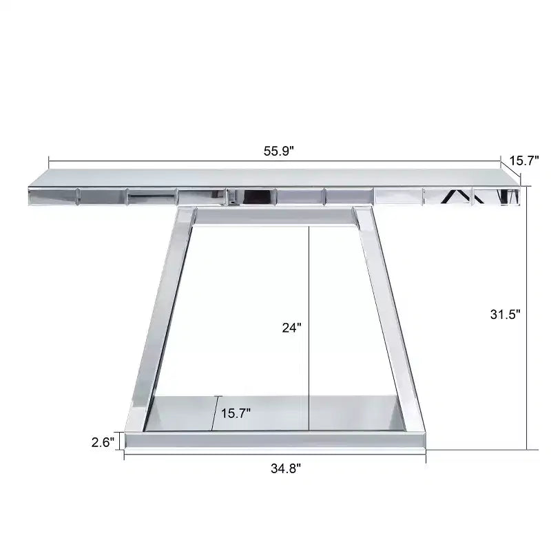 Consolle a specchio moderna da 55,9" con base a trapezio, completamente riflettente, per corridoio o soggiorno