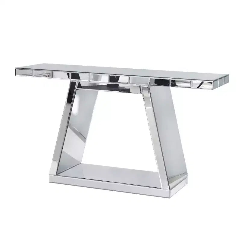 Consolle a specchio moderna da 55,9" con base a trapezio, completamente riflettente, per corridoio o soggiorno