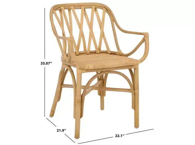 Poltroncina con accenti in rattan e schienale intrecciato naturale