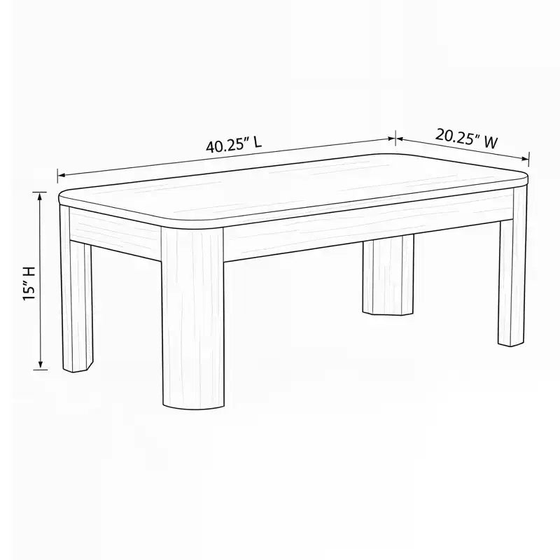Tavolino da caffè moderno rettangolare con angoli arrotondati, 102 cm L x 51 cm L (1020 mm x 510 mm)