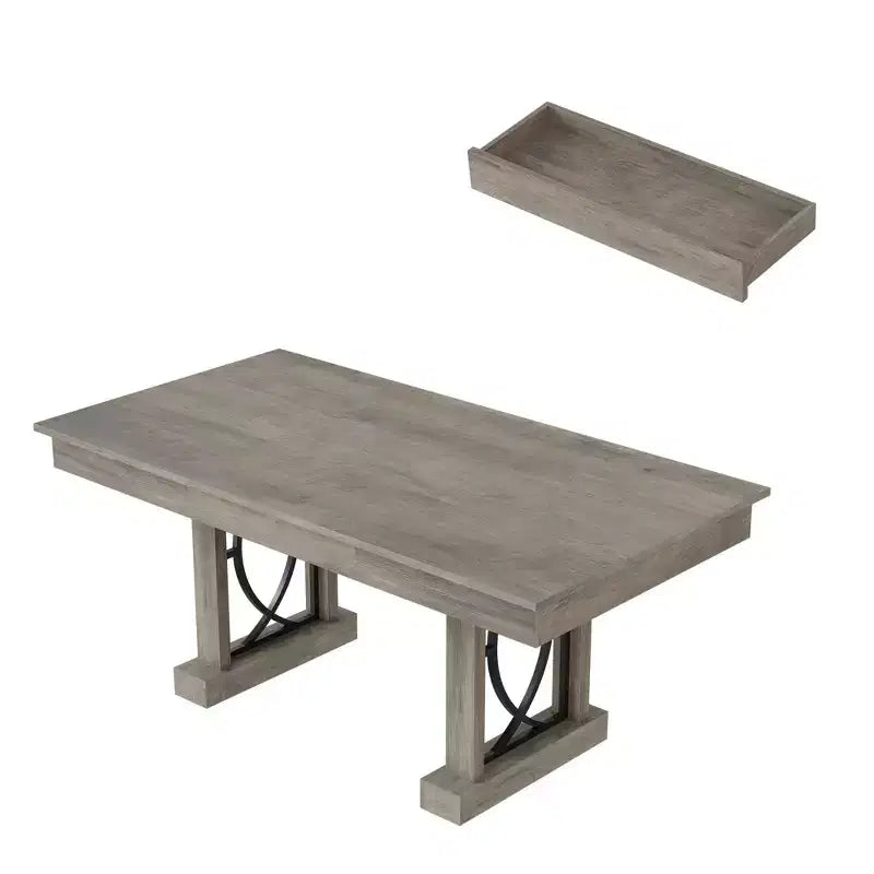 Tavolo da pranzo rettangolare in stile rustico da 71" per 6-8 persone con 2 ampi cassetti e piano del tavolo spesso