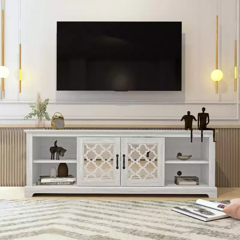 Galanp TV Stand with Mirrored Door Storage 68.2 W  17.1 D  23.7 H