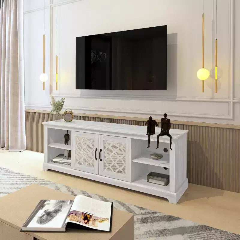 Mobile TV con Vano Contenitore con Anta a Specchio, 173,2 cm L x 43,4 cm P x 60,2 cm H
