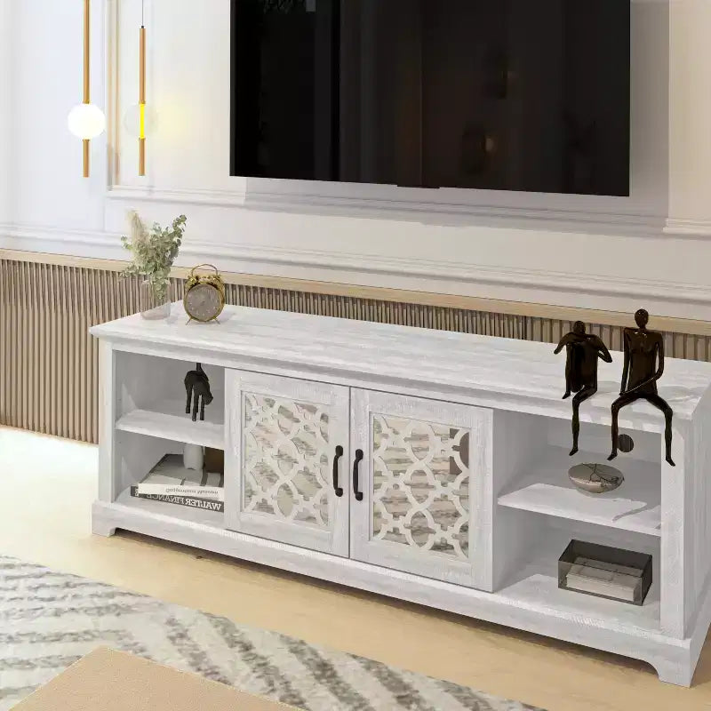 Mobile TV con Vano Contenitore con Anta a Specchio, 173,2 cm L x 43,4 cm P x 60,2 cm H