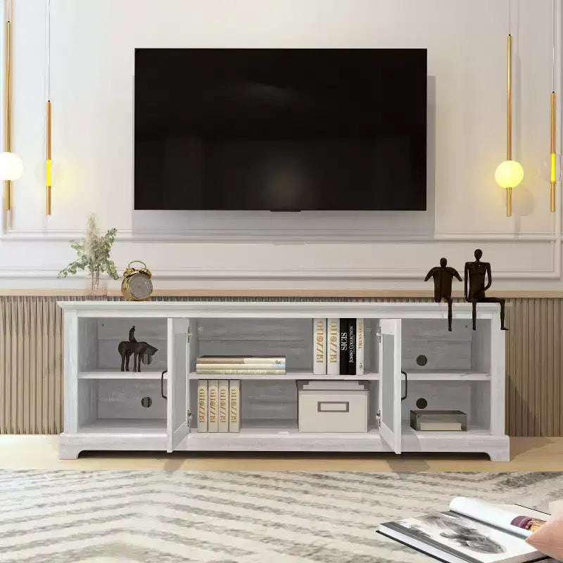 Mobile TV con Vano Contenitore con Anta a Specchio, 173,2 cm L x 43,4 cm P x 60,2 cm H