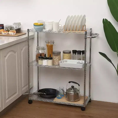 Carrello da cucina in acciaio laminato con ruote e scaffale regolabile