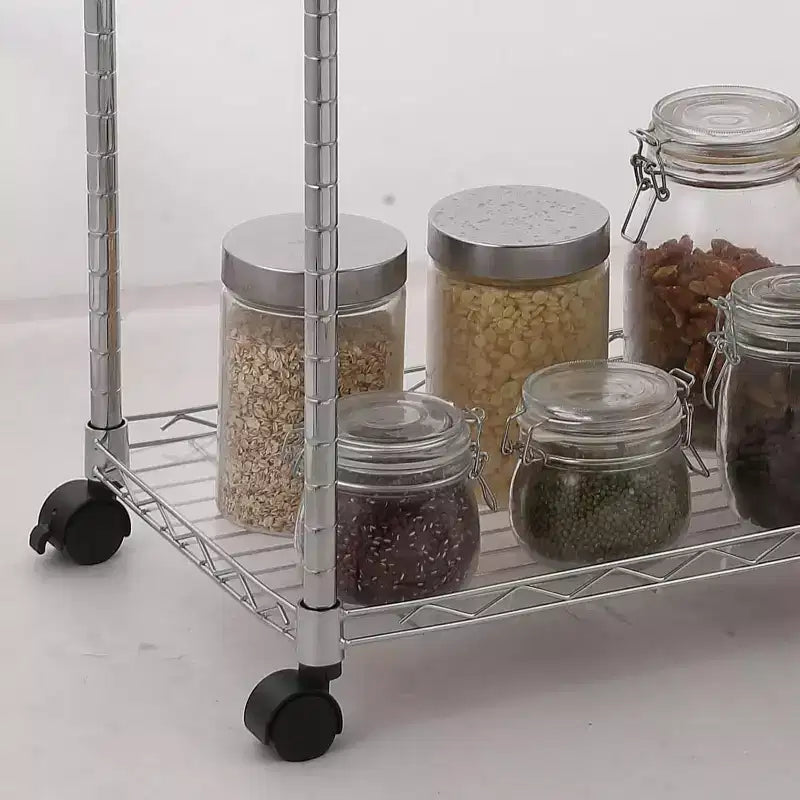 Carrello da cucina in acciaio laminato con ruote e scaffale regolabile