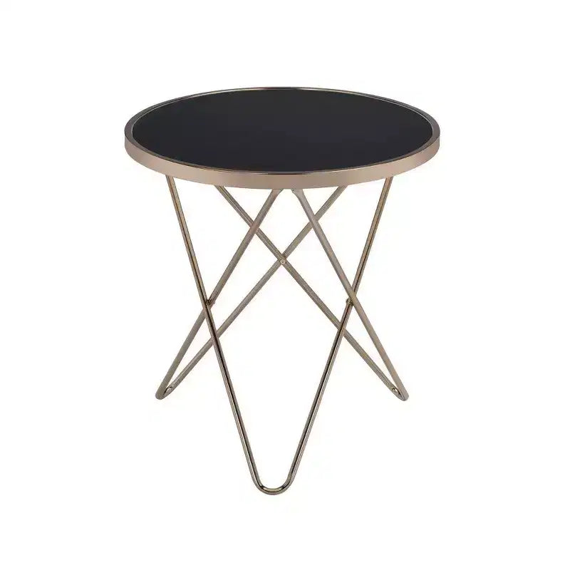 Royal Hampton End Table, Black Glass & Champagne