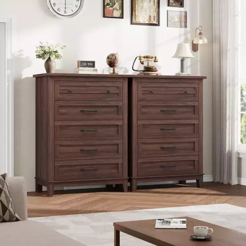 Cassettiera Alta a 5 Cassetti, Cassettiera Verticale Autoportante in Legno da 105 cm con Ampio Spazio Contenitivo, Organizzatore per Armadio