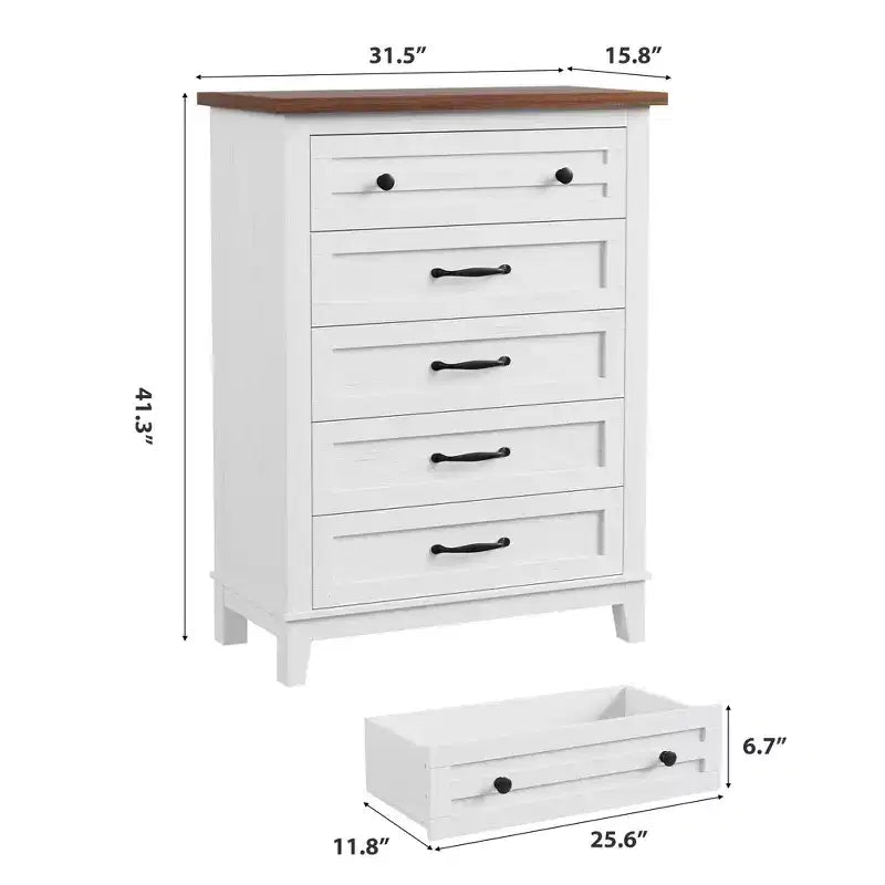 Cassettiera Alta a 5 Cassetti, Cassettiera Verticale Autoportante in Legno da 105 cm con Ampio Spazio Contenitivo, Organizzatore per Armadio