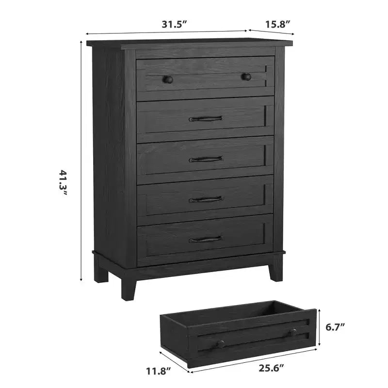 Cassettiera Alta a 5 Cassetti, Cassettiera Verticale Autoportante in Legno da 105 cm con Ampio Spazio Contenitivo, Organizzatore per Armadio