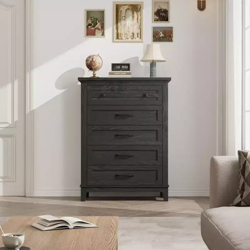 Cassettiera Alta a 5 Cassetti, Cassettiera Verticale Autoportante in Legno da 105 cm con Ampio Spazio Contenitivo, Organizzatore per Armadio