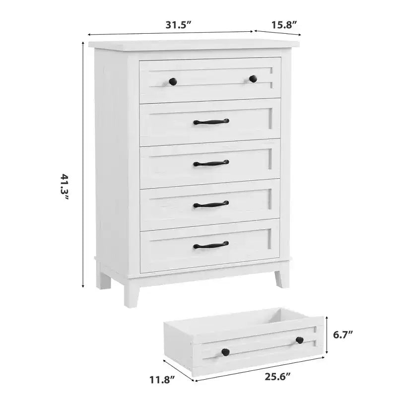 Cassettiera Alta a 5 Cassetti, Cassettiera Verticale Autoportante in Legno da 105 cm con Ampio Spazio Contenitivo, Organizzatore per Armadio