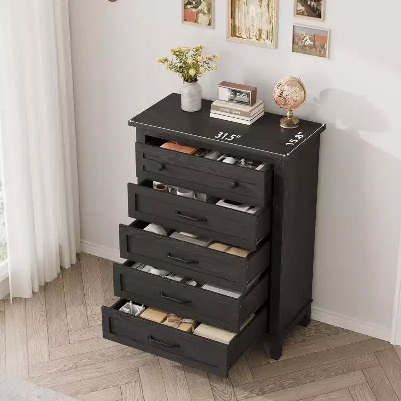 Cassettiera Alta a 5 Cassetti, Cassettiera Verticale Autoportante in Legno da 105 cm con Ampio Spazio Contenitivo, Organizzatore per Armadio