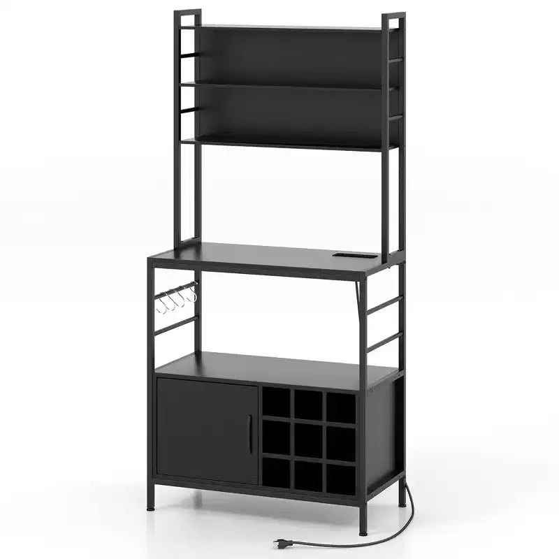Mobile da cucina Baker da 67" con presa di corrente, Armadietto da caffè con ganci a forma di S