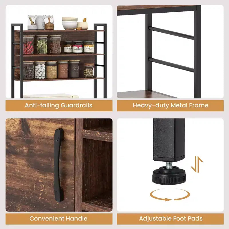 Mobile da cucina Baker da 67" con presa di corrente, Armadietto da caffè con ganci a forma di S