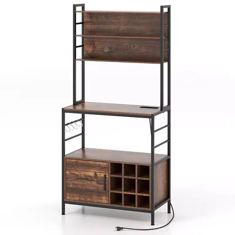 Mobile da cucina Baker da 67" con presa di corrente, Armadietto da caffè con ganci a forma di S