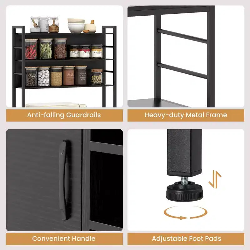 Mobile da cucina Baker da 67" con presa di corrente, Armadietto da caffè con ganci a forma di S