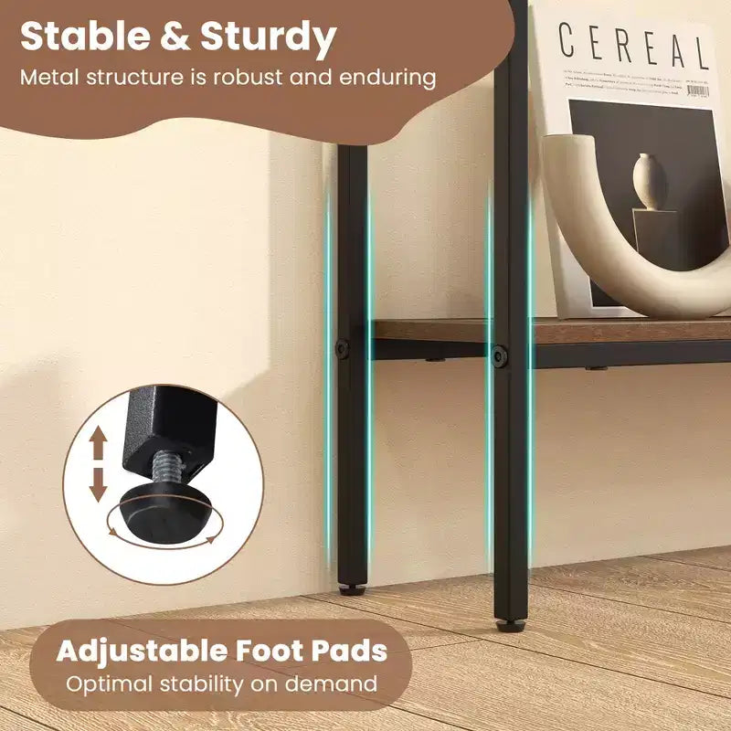 Consolle stretta da ingresso con ripiano inferiore e doppio kit antiribaltamento, 112 cm, marrone e nero